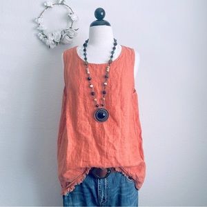 Linen Dark Peach Fringed Tank